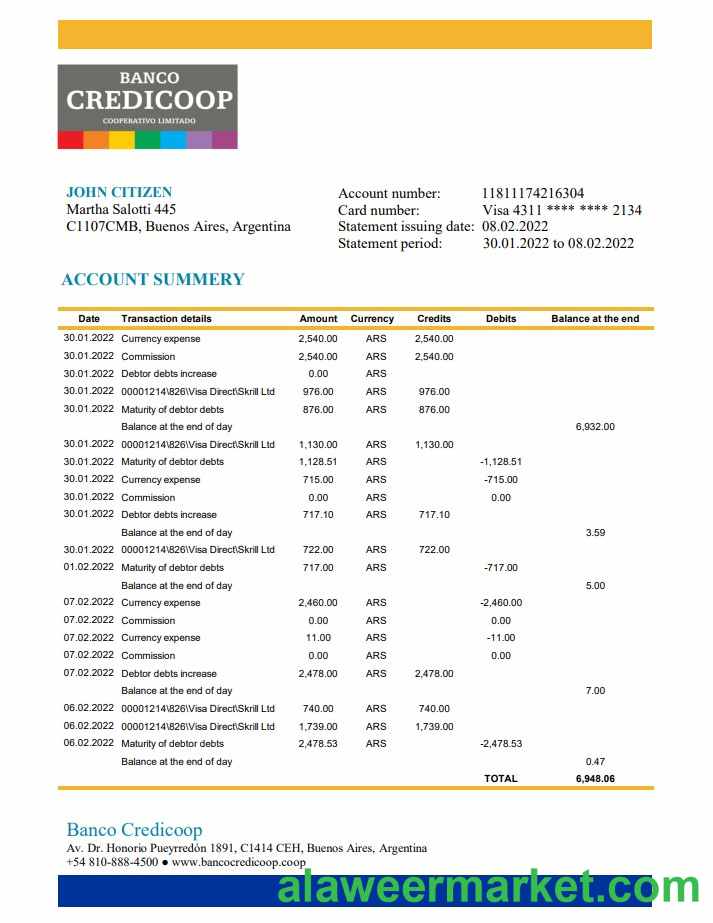 Argentina Banco Credicoop bank statement xls